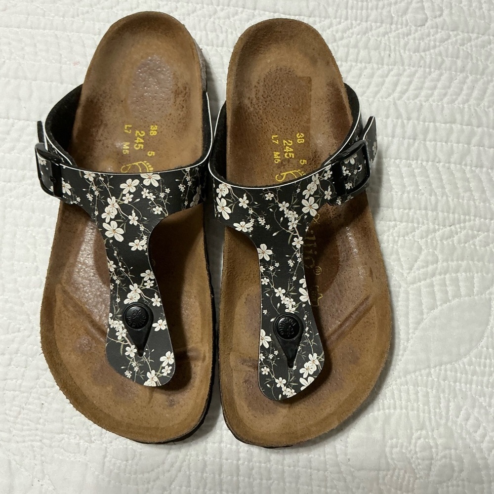 Papillio by Birkenstock Gizeh floral print black & white Sandal Euro 38 US 7 - Picture 2 of 12